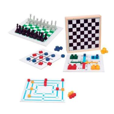 Imagem de Conjunto Jogos 5x1 Dama Trilha Jogo da Velha Xadrez Ludo