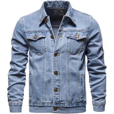 Imagem de Jaqueta jeans homens homens sólidos coloris streetwear jean casacos de vários países de cowboy, azul claro, l