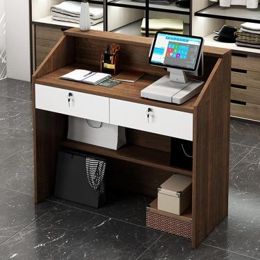 Imagem de Balcão de recepção balcão recepção da recepção com gaveta de trava e prateleiras abertas balcão de varejo para lojas de lojas de salão de salão de lobby, nogueira, 80cm