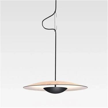 Imagem de - Simples LED Pingente Lights Grain Black Compatible com mesa de jantar cozinha cozinha lâmpada pendurada luminária interna, lâmpada pendente de teto LED, cor de madeira, D45cm