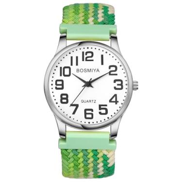 Imagem de JewelryWe Relógios elásticos masculinos e femininos: relógio de pulso com pulseira de expansão de corda trançada ajustável e mostrador grande analógico de quartzo