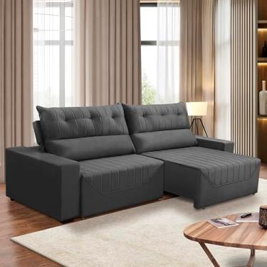 Imagem de Sofá Retrátil e Reclinável 5 Lugares 3,00m Antonella Veludo Cinza Adonai Estofados