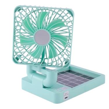 Imagem de Ventilador Portátil Solar com USB, 3 Velocidades, Base Dobrável, Verde Menta