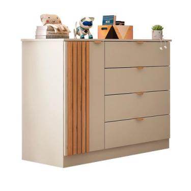Imagem de Cômoda Infantil Liz 112cm 100% MDF Off White Semi Brilho/Freijo - Sall