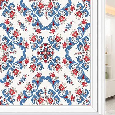 Imagem de Película de janela de privacidade de flores, textura de estilo floral, filme de vidro para sala de estar e escritório em casa, L90 x C 190 cm