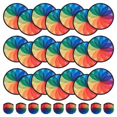 Imagem de BENECREAT 30 peças de leques de disco voador dobráveis de flores coloridas, ventiladores de sublimação de 25 cm, conjunto de leques dobráveis de borda preta de poliéster com bolsa para lembrancinhas