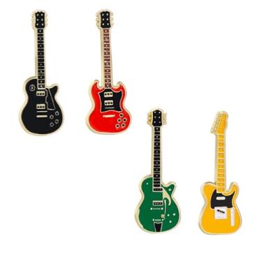 Imagem de QLUYCKW Broche esmaltado de guitarra 4 peças para mulheres e homens brilhantes música colorida notas de violino broche rock engraçado desenho animado lapela alfinetes emblemas acessórios de roupas
