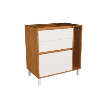 Imagem de Balcão de Cozinha Denver PH 3109 c/ 3 Gavetas 1 Toalheiro e Divisor de Talheres s/ Tampo 80cm Freijo Rocks/Branco - Herval