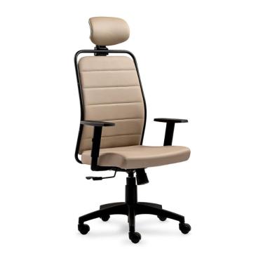 Imagem de Cadeira de Escritório Estofada Presidente com Apoio de Cabeça Kron Areia Syncron Roal