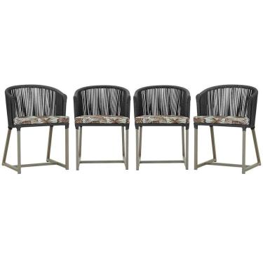 Imagem de 4 Cadeiras De Jantar Noronha Fendi Corda Náutica E6 Trama Preto
