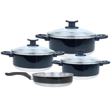 Imagem de Conjunto de Panelas com 3 Caçarolas + 1 Frigideira em Alumínio Esmaltado Preto