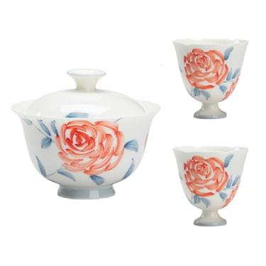 Imagem de Conjunto de chá de gongfu pintado à mão boutique – rosa romântica em porcelana branca pura, inclui mini bule, Gaiwan, xícaras de chá e bandeja de chá, conjunto de cerimônia de chá, conjunto de chá