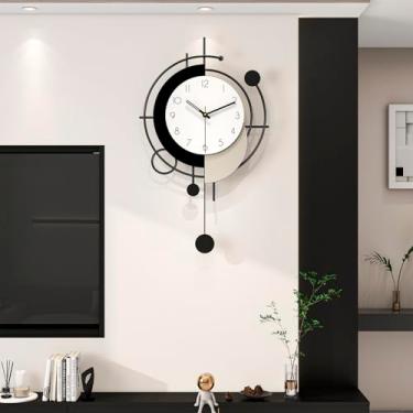 Imagem de JTWALCLOCK Relógio de parede grande para decoração de sala de estar 66 cm moderno decorativo preto relógio de parede operado por bateria sem tique-taque para quarto, escritório, cozinha, pêndulo