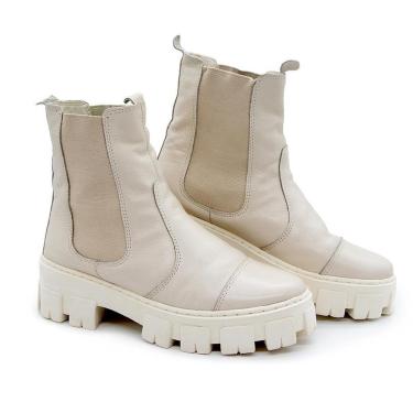 Imagem de Bota Chelsea Feminina Couro Tratorada Cano Médio Estilo-Feminino