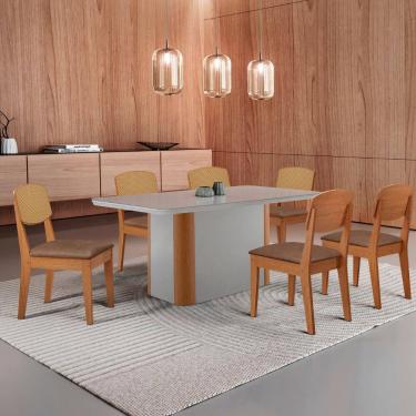 Imagem de Mesa de Jantar Isadora 180cm Tampo MDF Vidro com 6 Cadeiras Copper Premium
