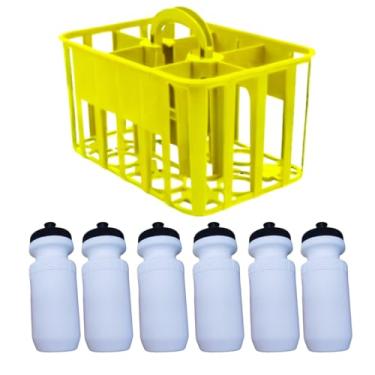 Imagem de Cesta Squeeze + 6 Garrafas Squeeze 620ml (Cesto Amarelo + Garrafa Branca)