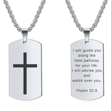 Imagem de Rnivida Colar masculino com pingente de cruz e versículo da Bíblia, joia de aço inoxidável inspiradora cristã para homens, Large, Aço inoxidável, Sem Pedra Preciosa