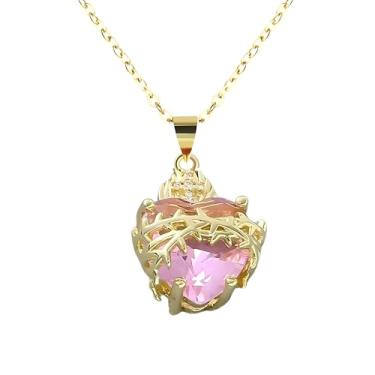 Imagem de Colar de coração sagrado preenchido com ouro 14K para mulheres e homens - Corrente com pingente católico religioso, cruz da sorte, zircão vermelho, joias religiosas, presentes para mulheres