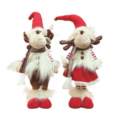 Imagem de Jogo Rena Casal Pelúcia Vintage Em pé 55cm Gorro Guizo e Cachecol Xadrez - Magizi