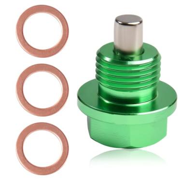 Imagem de LEONTOOL Bujão de drenagem de óleo magnético M16 x 1,5 parafuso de porca de drenagem de panela de óleo de liga de alumínio com juntas de arruela de esmagamento de cobre vermelho, acessórios de carro