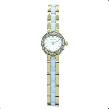 Imagem de Relógio Mini 14mm Feminino Cerâmica Branco Dourado Seculus