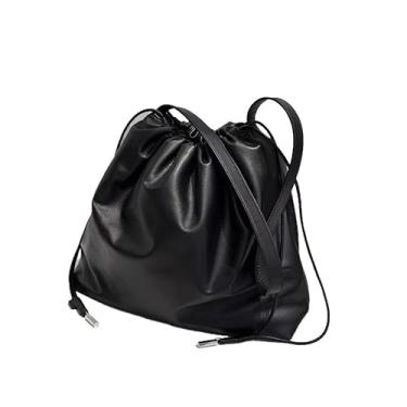Imagem de Archicolor Bolsa tiracolo feminina de couro legítimo com cordão e design minimalista francês, Preto, 34*8*31cm
