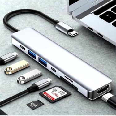 Imagem de Hub USB-C 7 em 1 Portátil – Computadores e Informática – Expansão de Portas com HDMI 4K, USB-C PD, Ethernet, USB 3.0 e Leitor de Cartões SD/TF