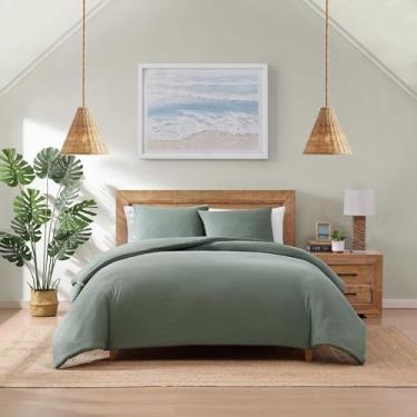 Imagem de Tommy Bahama - Conjunto de edredom Queen, 100% algodão com fronhas combinando, jogo de cama macio de 3 peças com textura relaxada (verde paraíso)