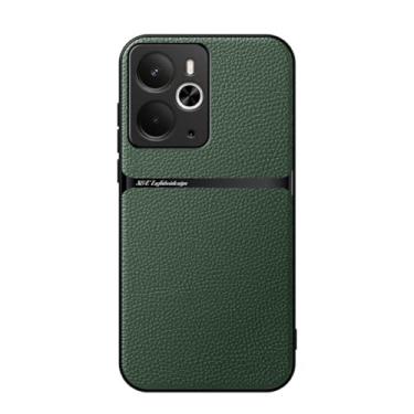 Imagem de Kepuch Capa para Realme 14 5G (Intl) - Litchi Grano Case Placa de Metal Embutida - Verde