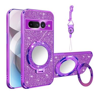 Imagem de Nuouxoco Capa de telefone com suporte de anel espelhado para Google Pixel 7 Pro (roxa)
