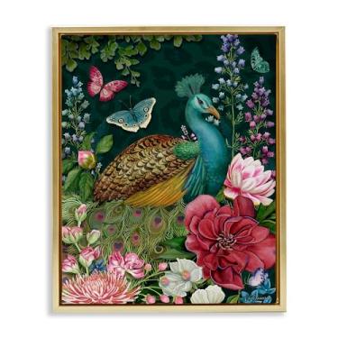 Imagem de Stupell Industries Arte de parede em tela flutuante dourada pavão jardim selvagem por Nicole Tamarin, 53 x 43 cm