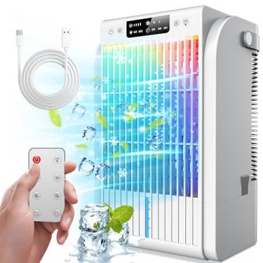 Imagem de Ventilador portátil de ar condicionado, unidade CA portátil AI com tanque de água de 1500 ml, refrigerador de ar evaporativo 4 em 1 com controle remoto 7 cores de luz pessoal mini ar condicionado