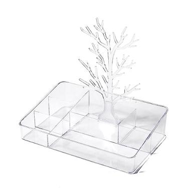 Imagem de Suporte de exibição de joias de chifres de acrílico, suportes de exibição de brincos pendurados de grande capacidade, caixa organizadora de plástico transparente para brinco, colar, pulseira, anel