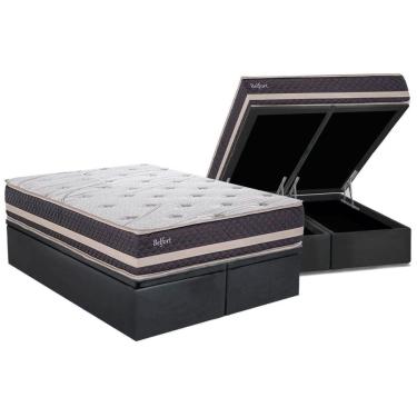 Imagem de Cama Box Baú King: Colchão Ortopédico Herval AG65 Belfort + Base CRC Suede Gray (193x203)
