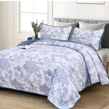 Imagem de Conjunto de edredões WONGS BEDDING Blue Queen Size Botanical 3 peças
