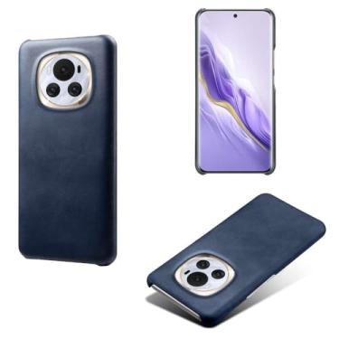 Imagem de Capa para Honor Magic 6,Proteção contra quedas,Casca de volta de cor sólida simples,Design de couro de imitação de plástico-Blue