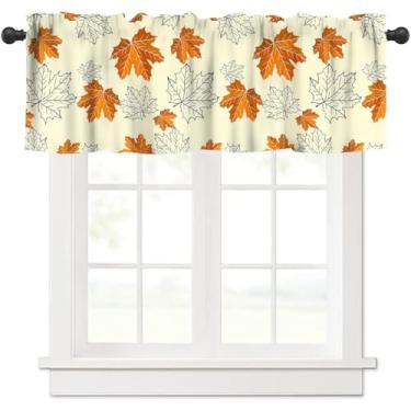 Imagem de JanJCurt Saia de cozinha com folhas de bordo de outono, rústica vintage, folhas laranjas, dia de Ação de Graças, cortina blackout para janela curta para quarto de café, 137 x 45 cm