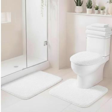 Imagem de Kit Banheiro 3 Pçs Tapete Vaso Felpudo Conforto Antiderrapante Alta Ab