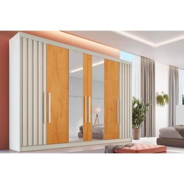 Imagem de Guarda Roupa Casal 6 Portas (2 Ripadas E 2 C/ Espelho) E 6 Gavetas Potente Off White/peroba - Europa