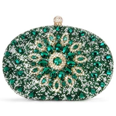 Imagem de RNIEGA Bolsa clutch feminina com strass para casamentos, festas formais de formatura, Verde