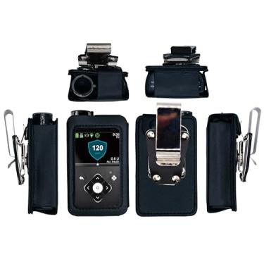 Imagem de Bolsa com clipe giratório de metal removível + protetor de tela para bomba de insulina mínima Medtronic (mínimo de 630 G/640 G/650 G/670 G/770 G/780G) (preto liso V)
