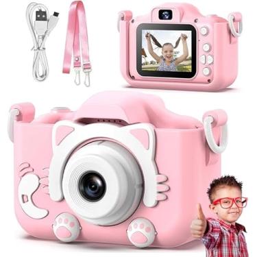 Imagem de Máquina Fotográfica Infantil Câmera Digital Filma HD com Jogos Divertidos Portátil Gatinho Fofa Recarregável (Rosa Gatinho)