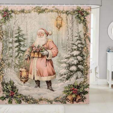 Imagem de Manfei Cortinas de chuveiro infantis de Natal com Papai Noel para decoração de quarto de meninos e meninas, cortinas de banho impermeáveis de inverno com 12 ganchos para banheira, 182 cm L x 183 cm C