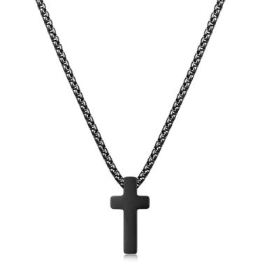 Imagem de Colar masculino Fiusem com cruz para presente de Dia dos Pais, prata/ouro/preto, com corrente de cruz de 2,5 mm e pingente de cruz de aço inoxidável, corrente de caixa de 40 a 61 cm, 22.0 Inches, Aço