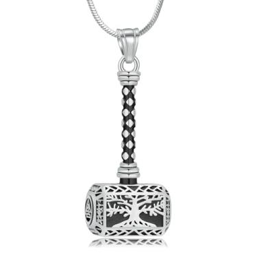 Imagem de Minicremation Mjolnir Thors Colar de urna de martelo para cinzas para homens, joia celta nórdica viking de cremação para mulheres, pingente de cinzas memorial, one size, Metal, Sem Pedra Preciosa