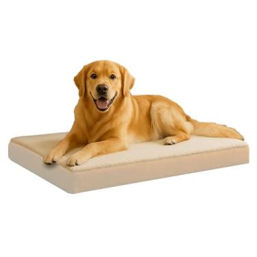 Imagem de Cama ortopédica para cães – Cama de cachorro de espuma com memória de 2 camadas com capa de sherpa lavável na máquina – Cama para cães de 36 x 27 cm para cães grandes até 29 kg por PETMAKER (bronze)