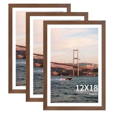 Imagem de YESKAY Porta-retrato de 30 x 45 cm, pacote com 3 - moldura de pôster marrom para exibição de imagens 28 x 43 com tapete ou 30 x 45 sem tapete, para pendurar na parede horizontal e vertical
