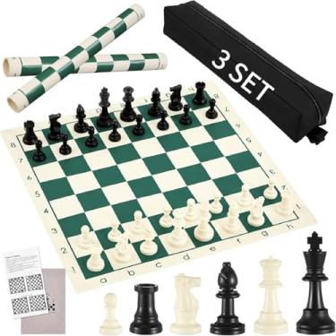 Imagem de Soulchen 3 Sets 20" Portable Chess Set, Travel Board Games for Adults, Tournament Folding Roll up Board and Pieces with Extra 2 Queens and Storage Bag, Chess Basic Club Sets