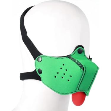 Imagem de Máscara de neoprene com focinheira para cachorro com capuz para brincar com capuz novidade acessórios de fantasia de cabeça de cachorro (verde, tamanho único)