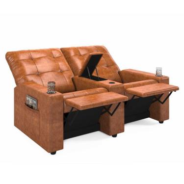 Imagem de Poltrona do Papai Reclinável Cinema 2 Lugares Manual Baú USB Haifa F05 Facto Caramelo B - Lyam Decor
